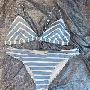 blue & white striped bikini set